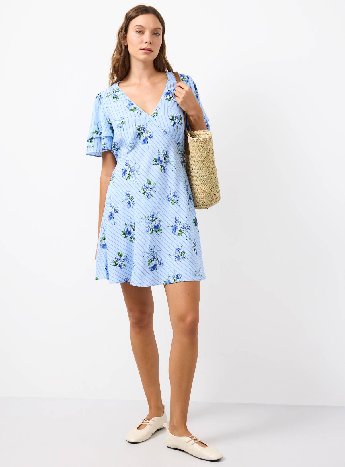 Blue Stripe Floral Print Mini Tea Dress 16 - Image 2